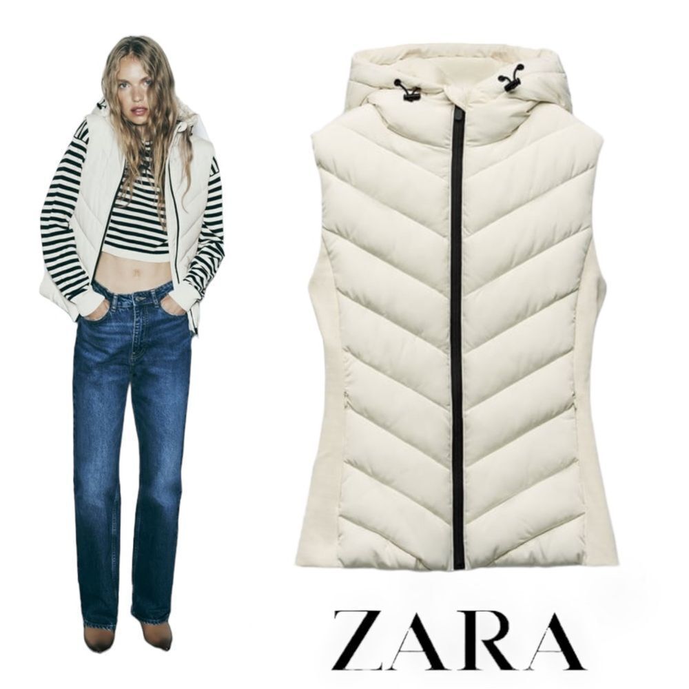 ZARA | Ecru | FITTED HOODED PUFFER VEST